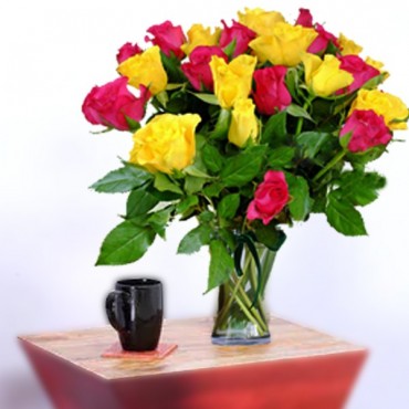 Yellow n Pink Roses Vase Bouquet 